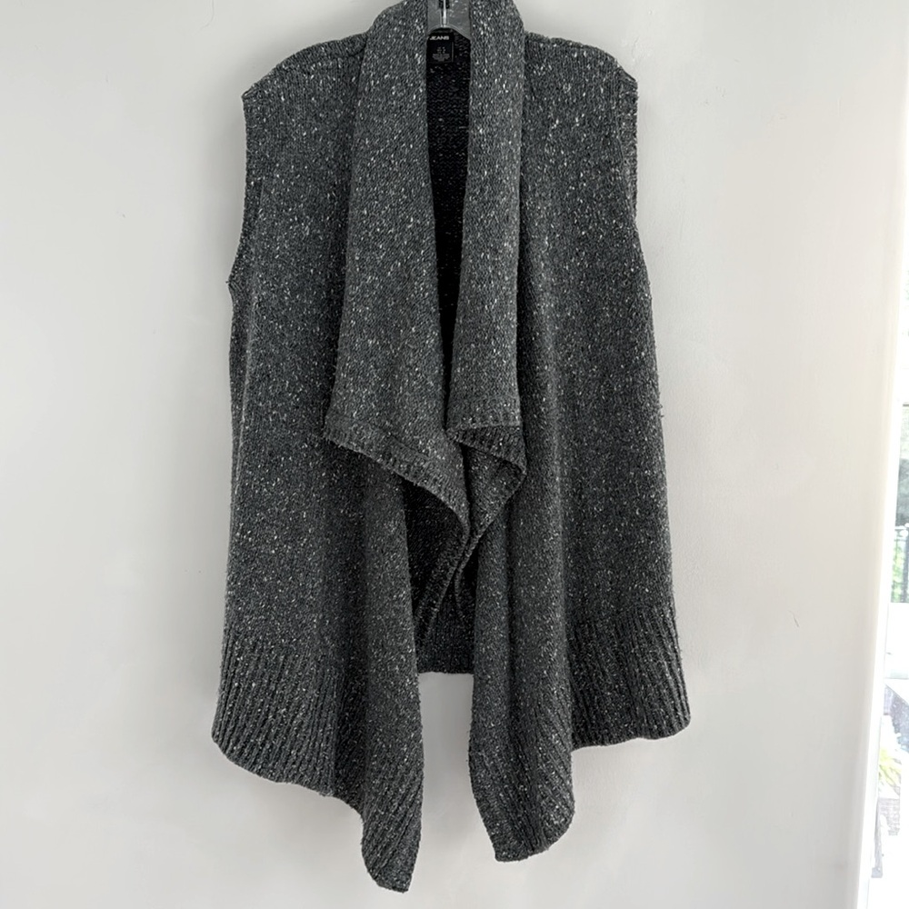 DKNY JEANS Gray Speckled Wool Blend Open Front Sweater Vest - Size M